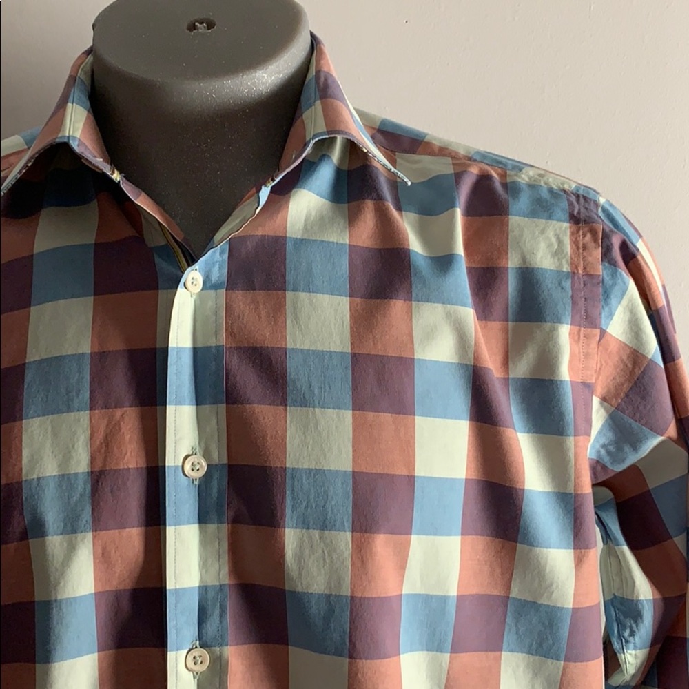 Plaid Bugatchi Shirt L . - Picture 2 of 7